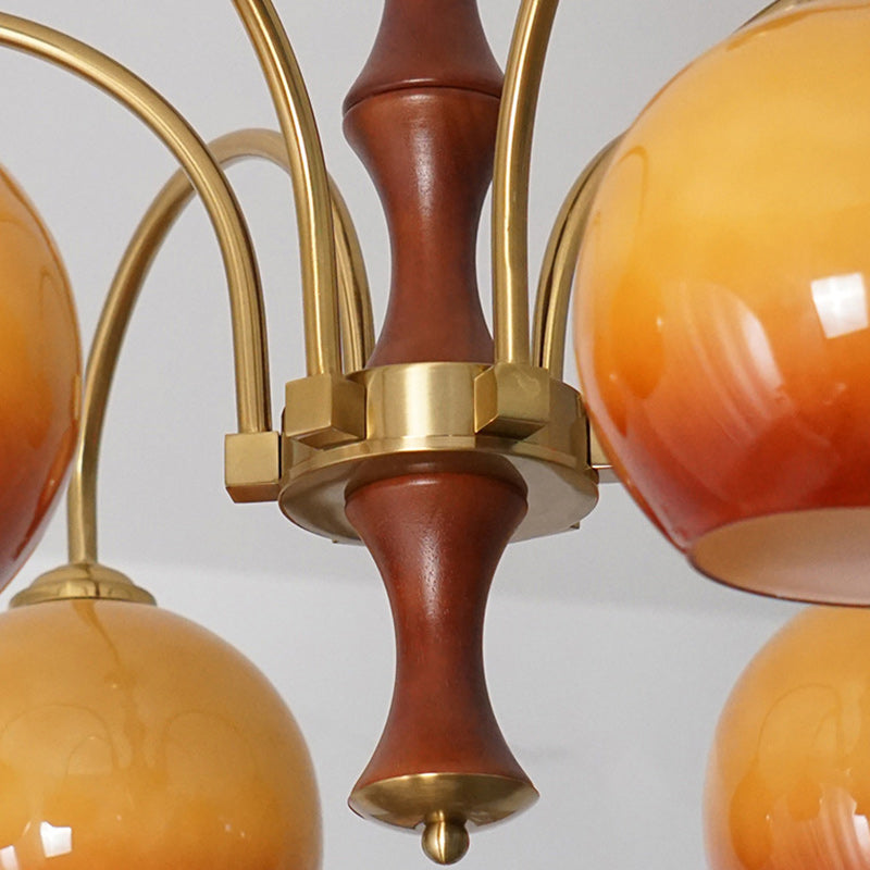 Traditioneller ovaler Vintage-Kronleuchter aus Eisen, Holz und Glas, 3/6 Lichter, für Wohnzimmer 