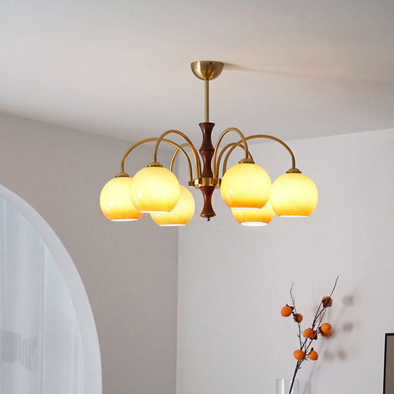 Traditioneller ovaler Vintage-Kronleuchter aus Eisen, Holz und Glas, 3/6 Lichter, für Wohnzimmer 