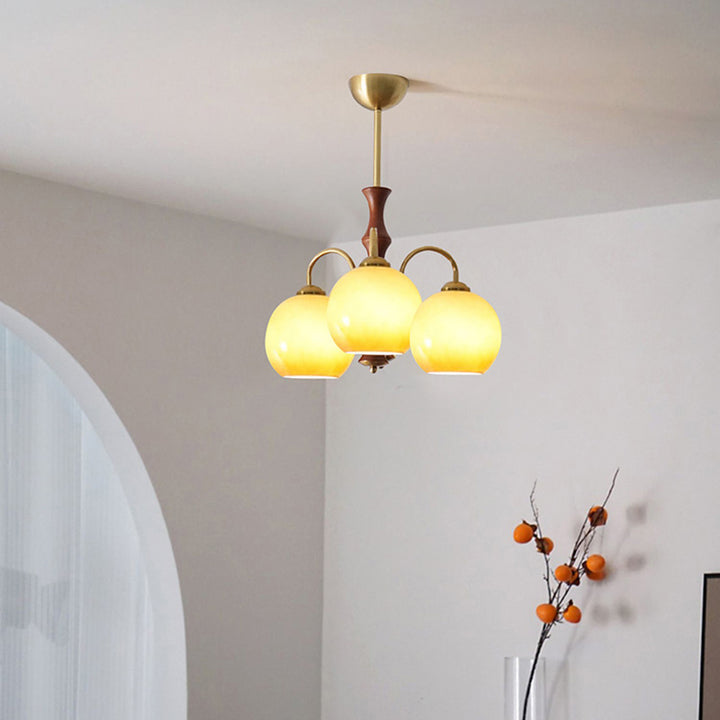 Traditioneller ovaler Vintage-Kronleuchter aus Eisen, Holz und Glas, 3/6 Lichter, für Wohnzimmer 