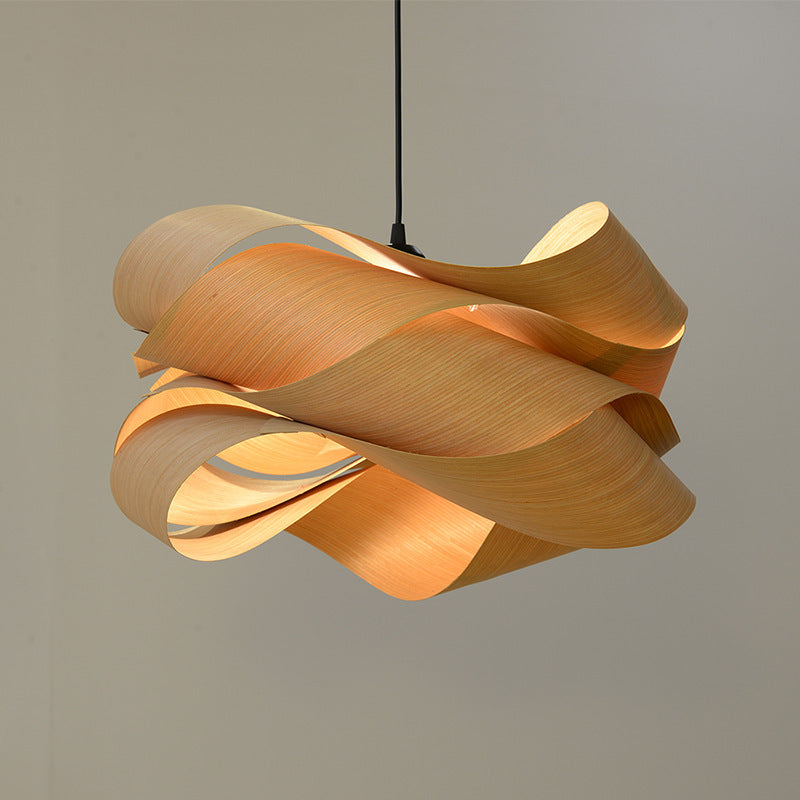 Lámpara colgante contemporánea creativa de hierro retorcido y madera con 1 luz para sala de estar 