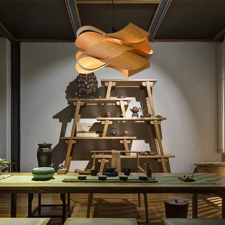 Lámpara colgante contemporánea creativa de hierro retorcido y madera con 1 luz para sala de estar 