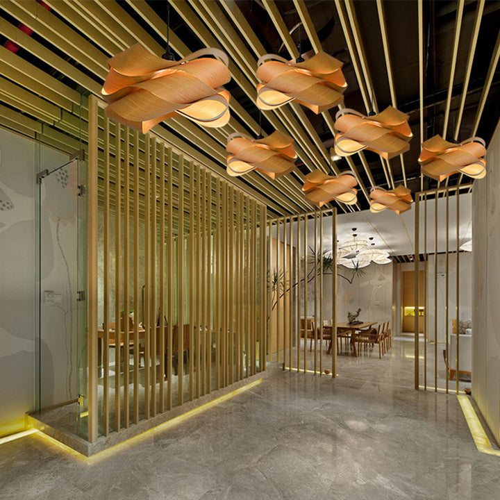 Lámpara colgante contemporánea creativa de hierro retorcido y madera con 1 luz para sala de estar 