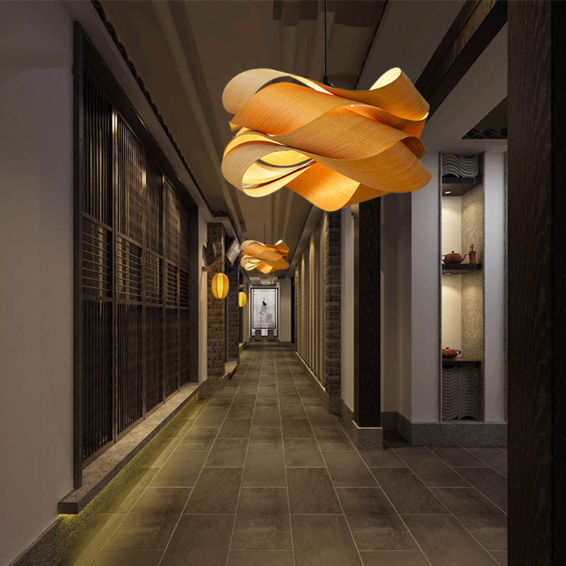 Lámpara colgante contemporánea creativa de hierro retorcido y madera con 1 luz para sala de estar 
