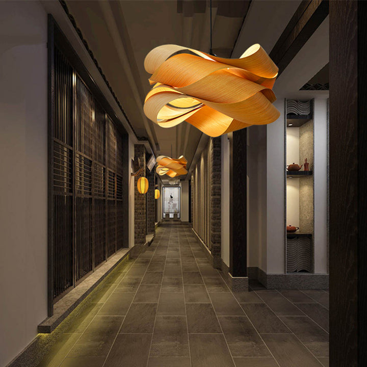Lámpara colgante contemporánea creativa de hierro retorcido y madera con 1 luz para sala de estar 