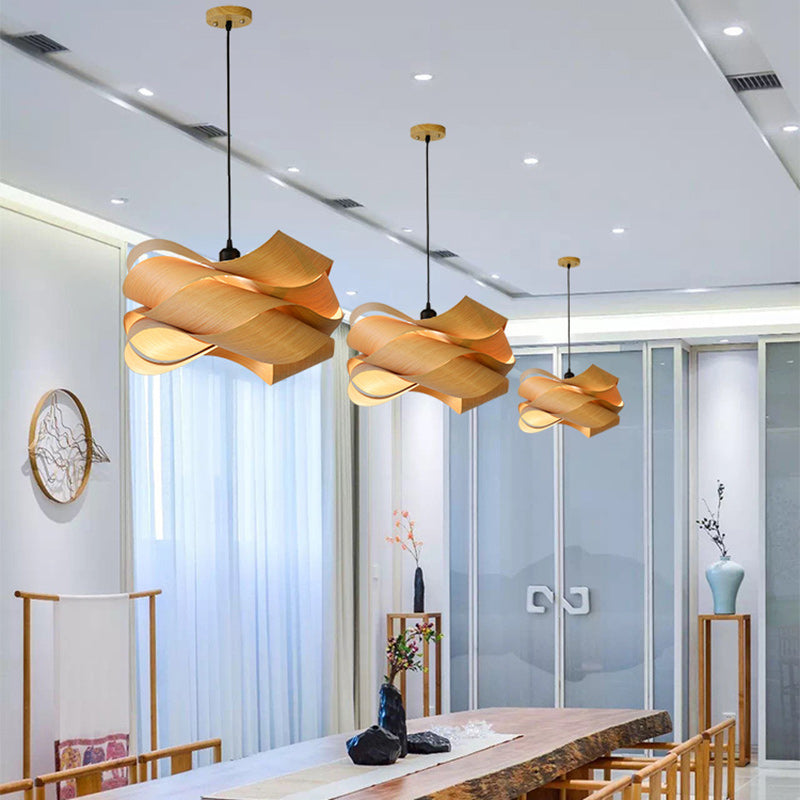 Lámpara colgante contemporánea creativa de hierro retorcido y madera con 1 luz para sala de estar 