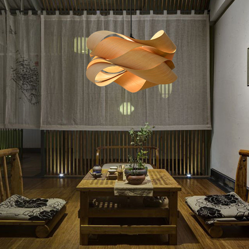 Lámpara colgante contemporánea creativa de hierro retorcido y madera con 1 luz para sala de estar 