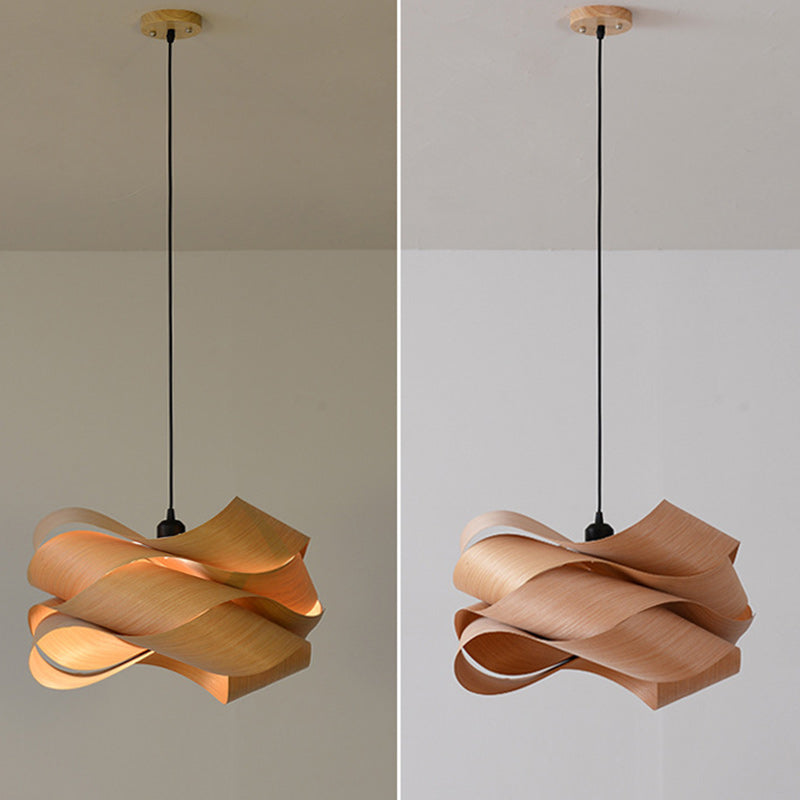 Lámpara colgante contemporánea creativa de hierro retorcido y madera con 1 luz para sala de estar 