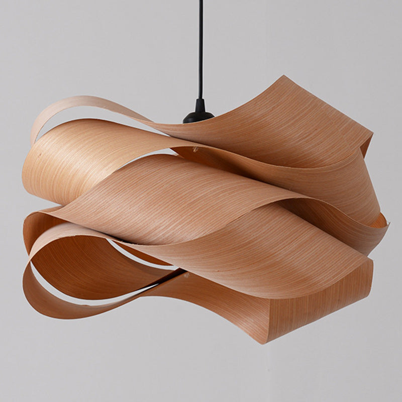 Lámpara colgante contemporánea creativa de hierro retorcido y madera con 1 luz para sala de estar 
