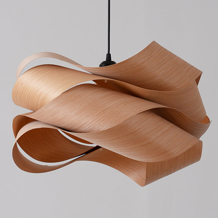 Lámpara colgante contemporánea creativa de hierro retorcido y madera con 1 luz para sala de estar 