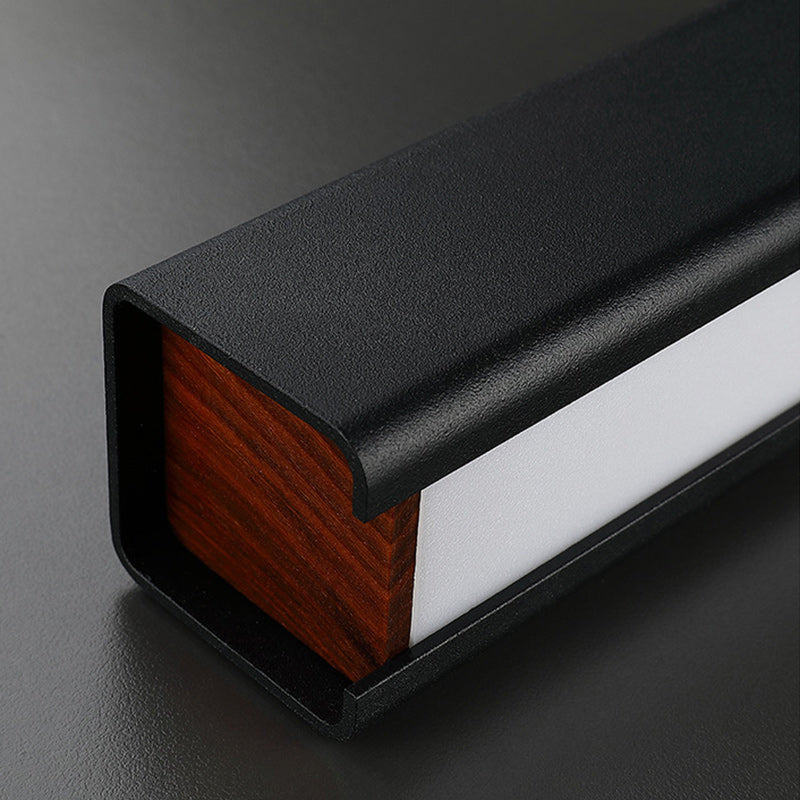 Lustre moderne minimaliste à bandes en aluminium, bois et acrylique LED pour salon 