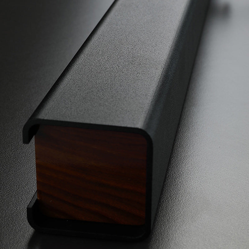 Lustre moderne minimaliste à bandes en aluminium, bois et acrylique LED pour salon 