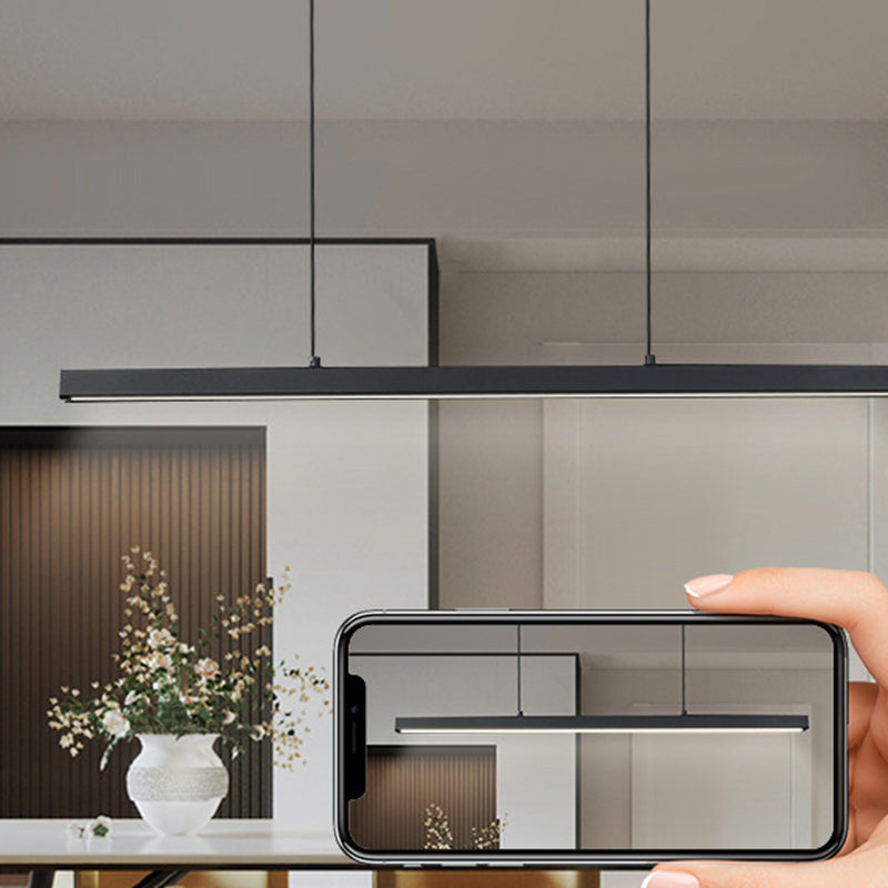 Lustre moderne minimaliste à bandes en aluminium, bois et acrylique LED pour salon 