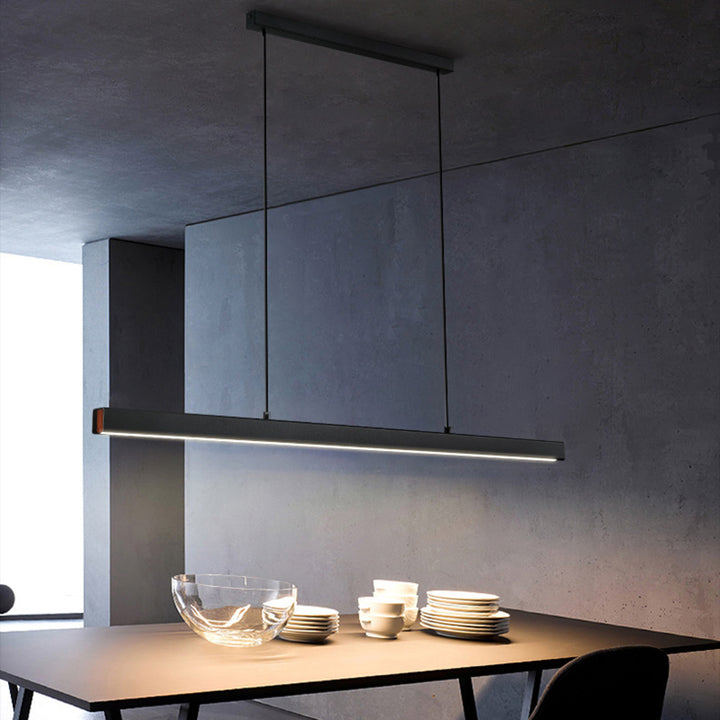 Lámpara de Araña Moderna Minimalista de Tira de Aluminio Madera Acrílico LED para Sala de Estar 