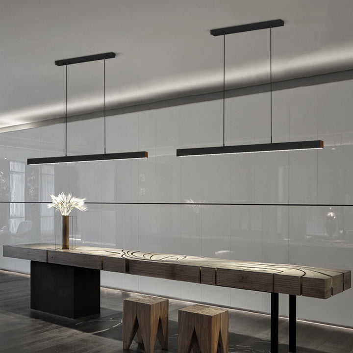 Lámpara de Araña Moderna Minimalista de Tira de Aluminio Madera Acrílico LED para Sala de Estar 