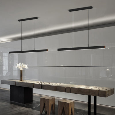 Lustre moderne minimaliste à bandes en aluminium, bois et acrylique LED pour salon 
