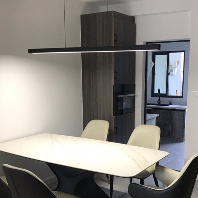 Lustre moderne minimaliste à bandes en aluminium, bois et acrylique LED pour salon 