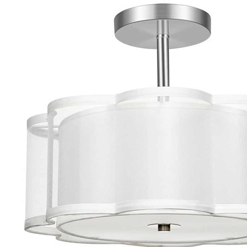 Modern Transitional Flower Iron Fabric 1-Light Semi-Flush Mount Ceiling Light For Living Room