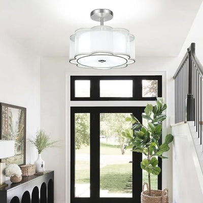 Modern Transitional Flower Iron Fabric 1-Light Semi-Flush Mount Ceiling Light For Living Room