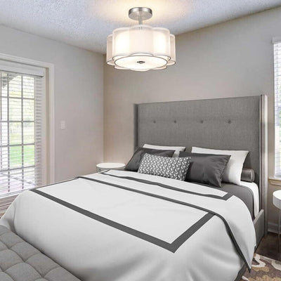 Modern Transitional Flower Iron Fabric 1-Light Semi-Flush Mount Ceiling Light For Living Room
