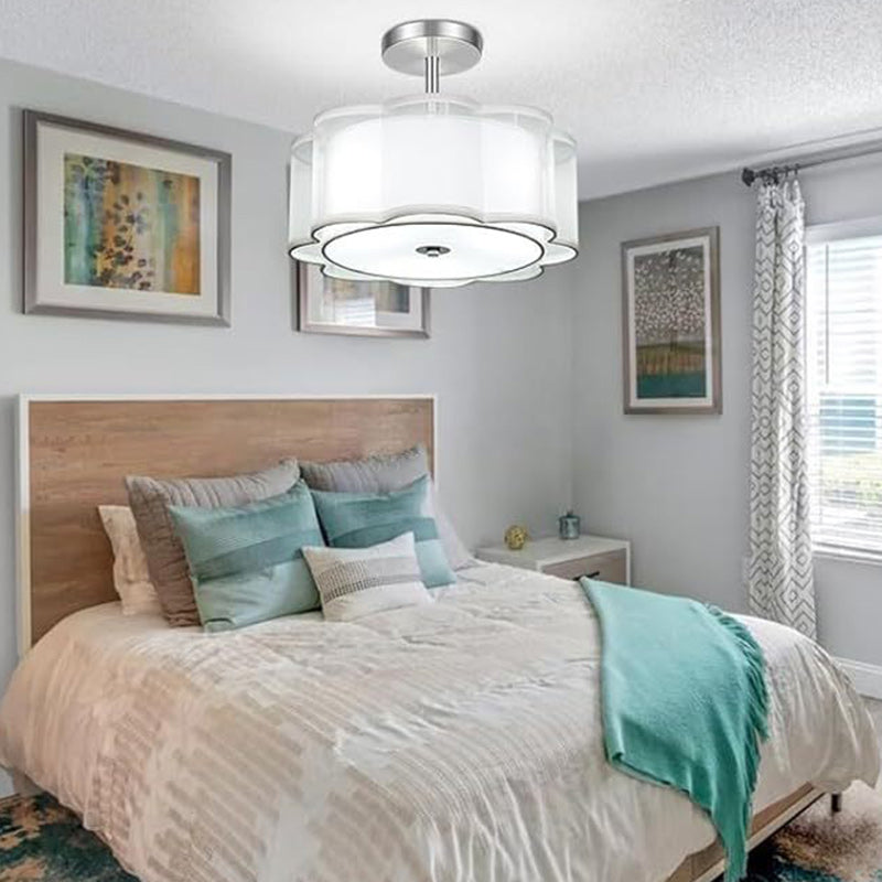 Modern Transitional Flower Iron Fabric 1-Light Semi-Flush Mount Ceiling Light For Living Room