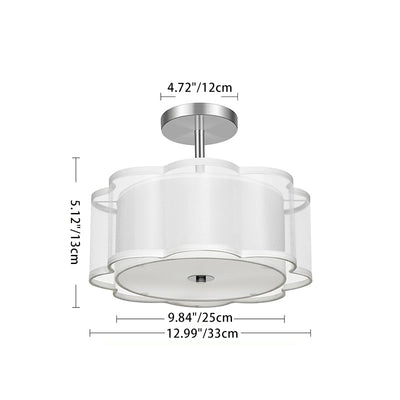 Modern Transitional Flower Iron Fabric 1-Light Semi-Flush Mount Ceiling Light For Living Room