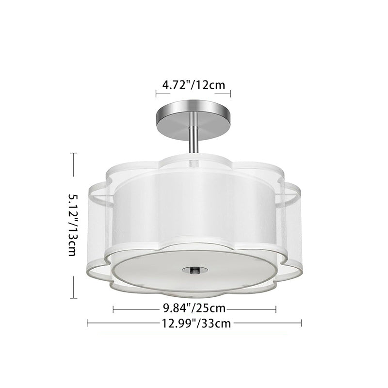 Modern Transitional Flower Iron Fabric 1-Light Semi-Flush Mount Ceiling Light For Living Room
