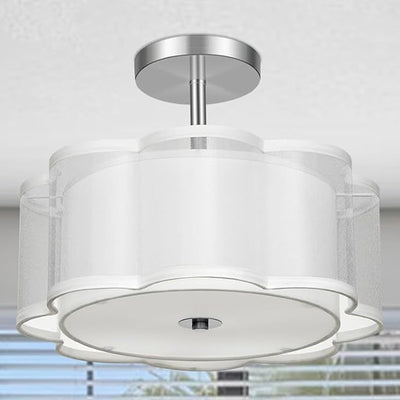 Modern Transitional Flower Iron Fabric 1-Light Semi-Flush Mount Ceiling Light For Living Room
