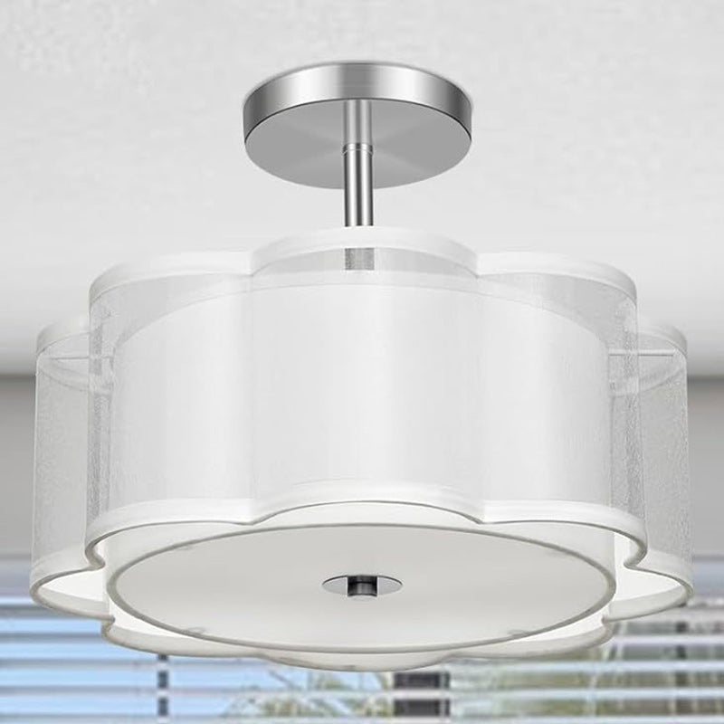Modern Transitional Flower Iron Fabric 1-Light Semi-Flush Mount Ceiling Light For Living Room