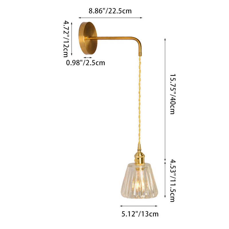 Lámpara de Aplique de Pared de 1 Luz de Vidrio de Cobre Nórdico Contemporáneo para Sala de Estar 