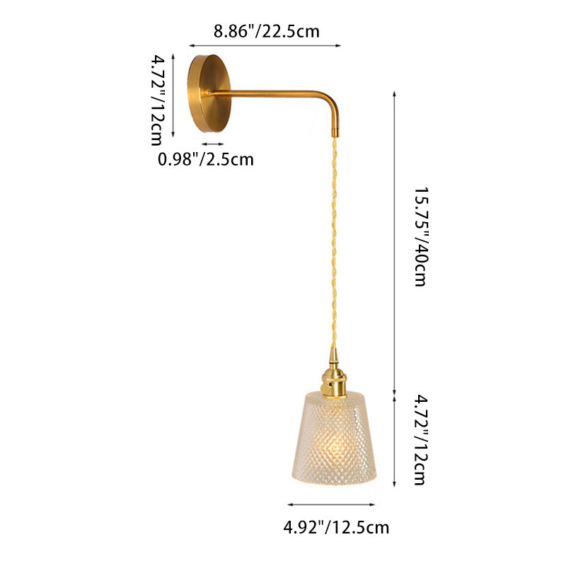Lámpara de Aplique de Pared de 1 Luz de Vidrio de Cobre Nórdico Contemporáneo para Sala de Estar 