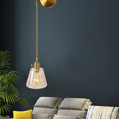 Lámpara de Aplique de Pared de 1 Luz de Vidrio de Cobre Nórdico Contemporáneo para Sala de Estar 