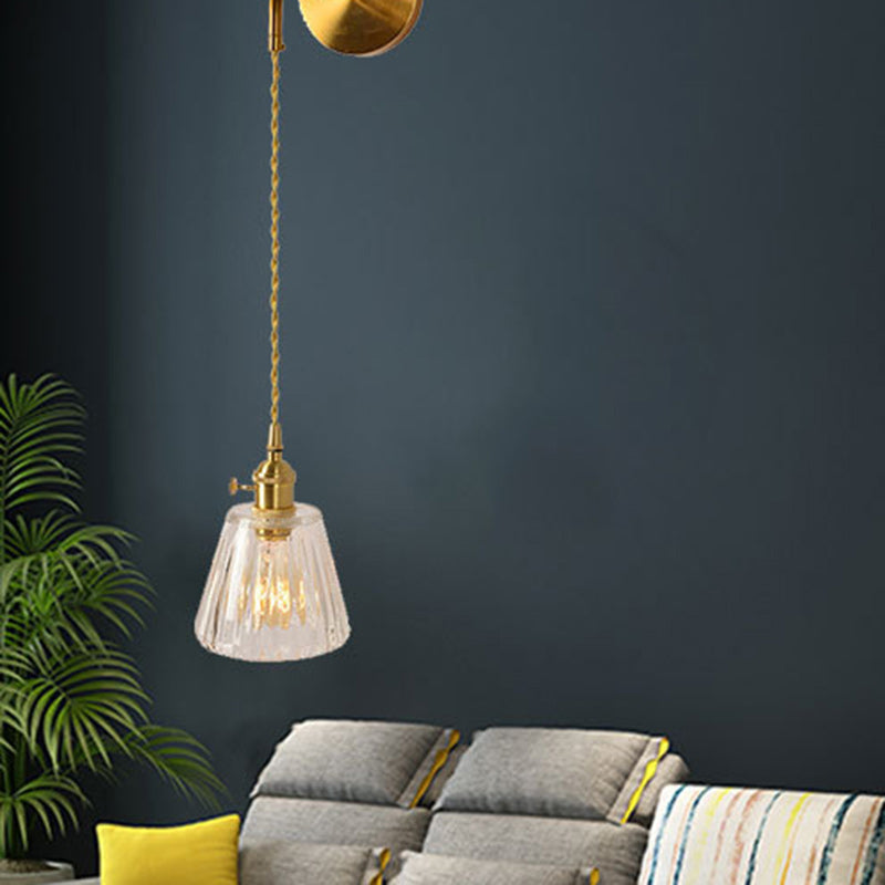 Lámpara de Aplique de Pared de 1 Luz de Vidrio de Cobre Nórdico Contemporáneo para Sala de Estar 