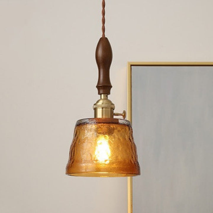 Lámpara colgante de 1 luz de madera y vidrio de cúpula japonesa tradicional para sala de estar 