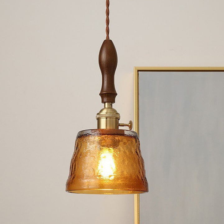Lámpara colgante de 1 luz de madera y vidrio de cúpula japonesa tradicional para sala de estar 