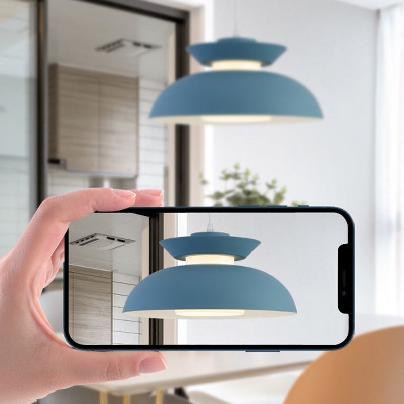 Contemporary Scandinavian Dome Aluminum Acrylic 1-Light Pendant Light For Living Room