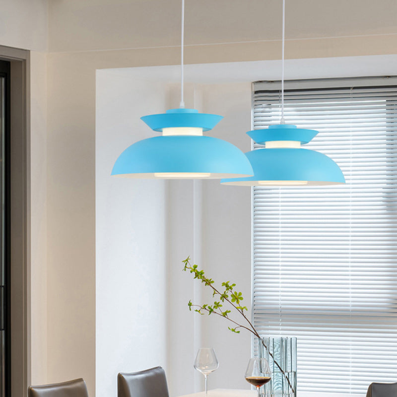 Contemporary Scandinavian Dome Aluminum Acrylic 1-Light Pendant Light For Living Room