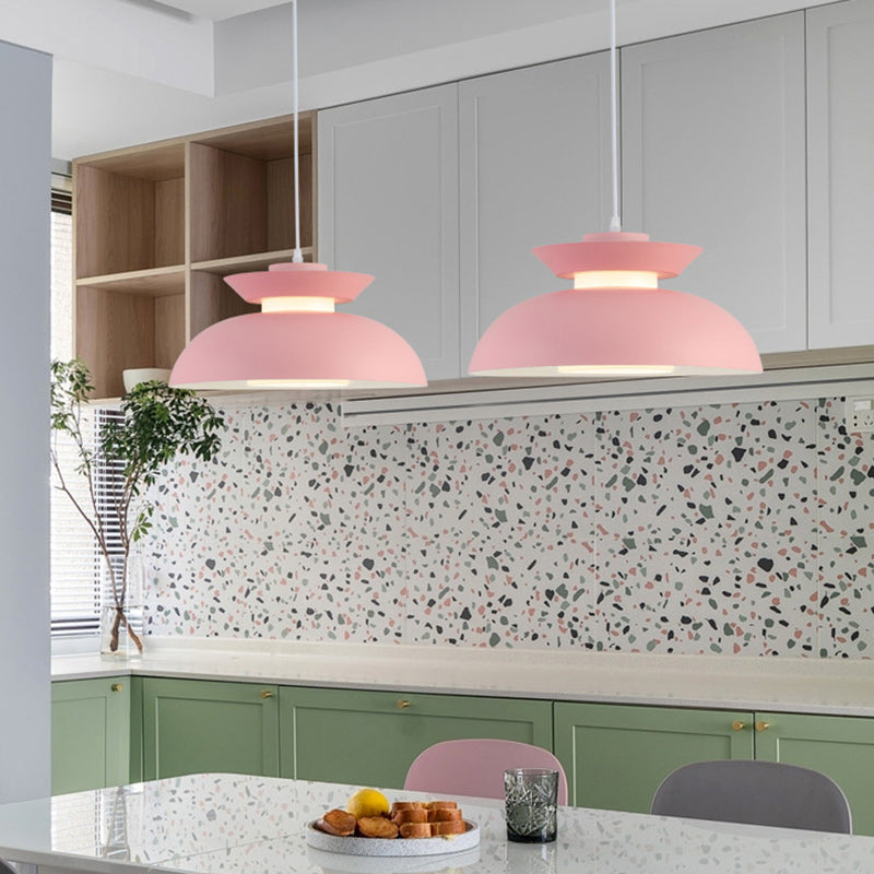 Contemporary Scandinavian Dome Aluminum Acrylic 1-Light Pendant Light For Living Room