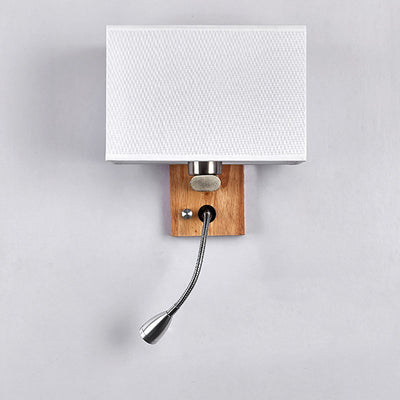 Contemporary Scandinavian Rectangular Wood Iron Fabric 1-Light Wall Sconce Lamp For Living Room