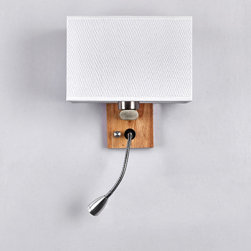 Contemporary Scandinavian Rectangular Wood Iron Fabric 1-Light Wall Sconce Lamp For Living Room