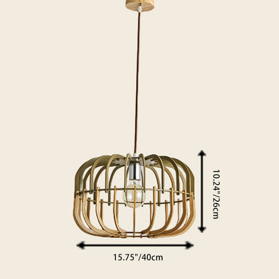 Suspension Luminaire Rond en Bois Traditionnel Japonais à 1 Lumière pour Salon 
