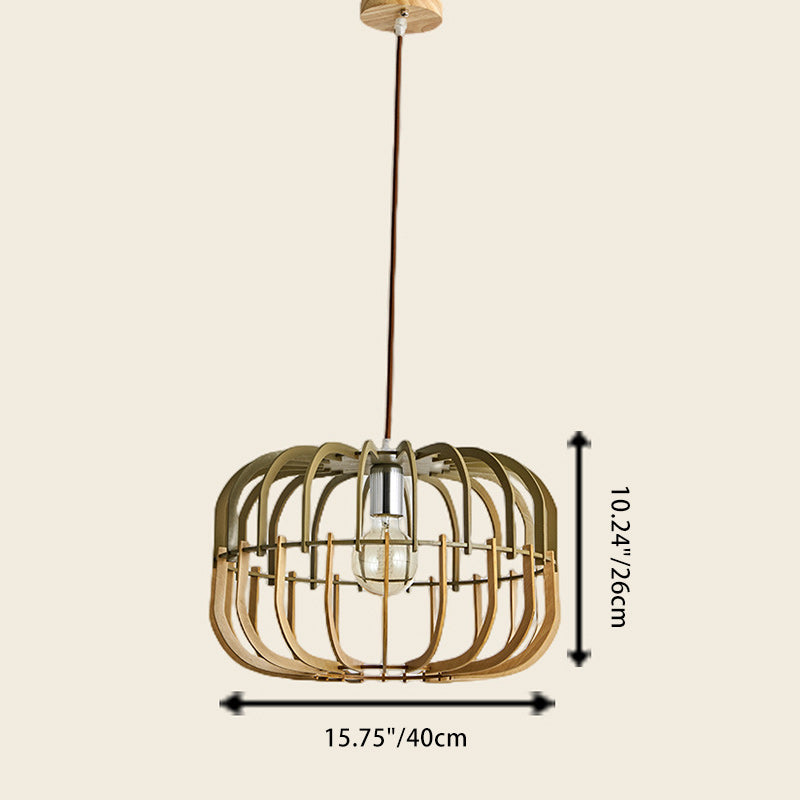 Suspension Luminaire Rond en Bois Traditionnel Japonais à 1 Lumière pour Salon 