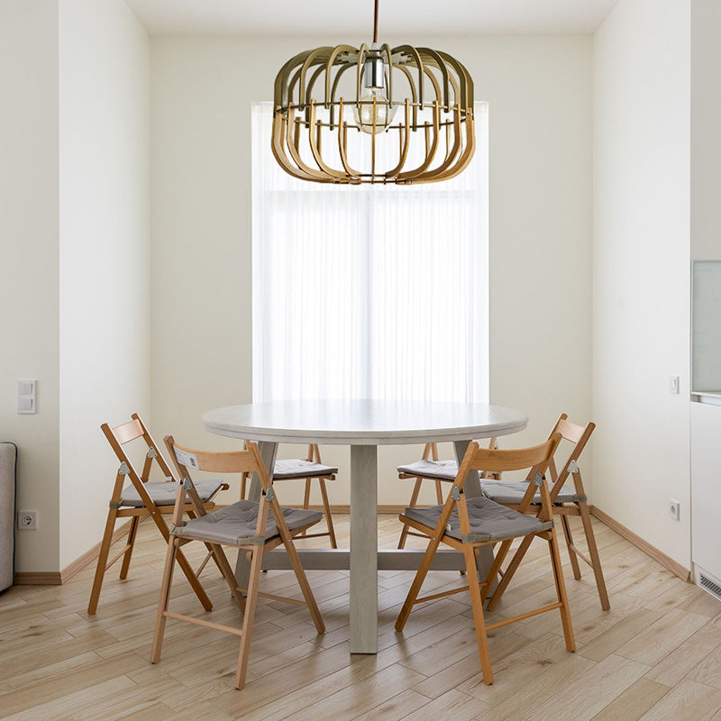 Suspension Luminaire Rond en Bois Traditionnel Japonais à 1 Lumière pour Salon 