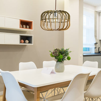 Suspension Luminaire Rond en Bois Traditionnel Japonais à 1 Lumière pour Salon 