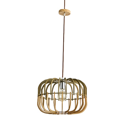 Suspension Luminaire Rond en Bois Traditionnel Japonais à 1 Lumière pour Salon 
