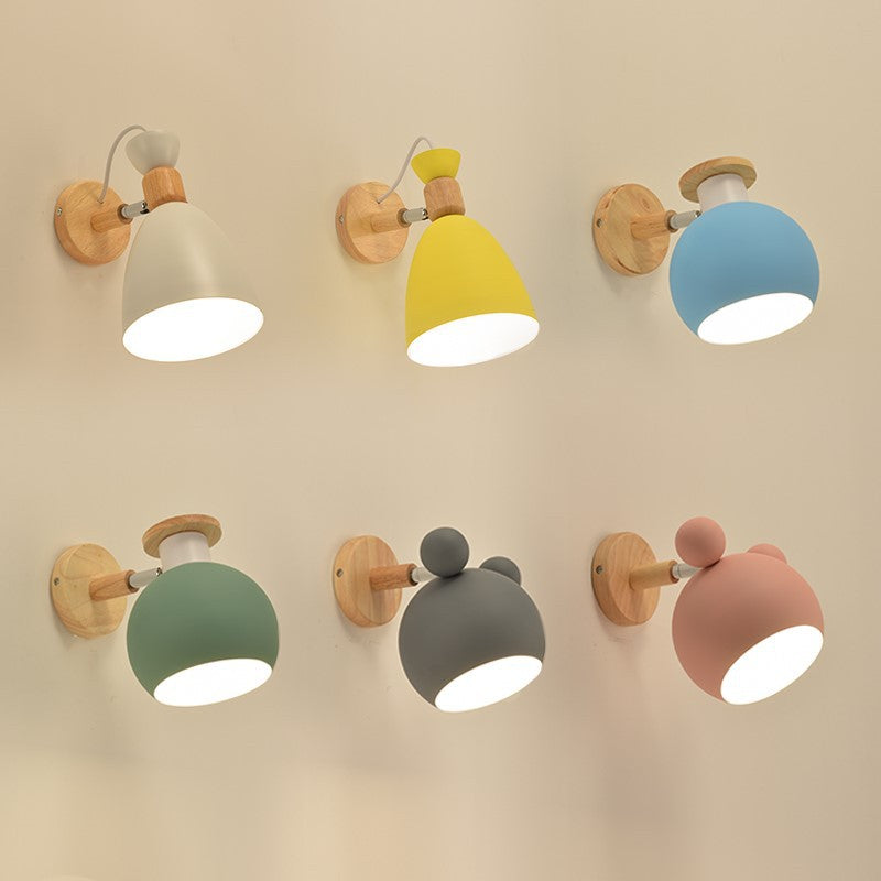 Zeitgenössische kreative runde Holz-Eisen-Wandleuchte mit 1 Licht für das Wohnzimmer 
