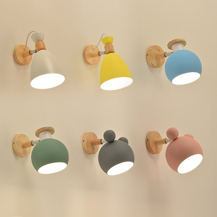 Zeitgenössische kreative runde Holz-Eisen-Wandleuchte mit 1 Licht für das Wohnzimmer 