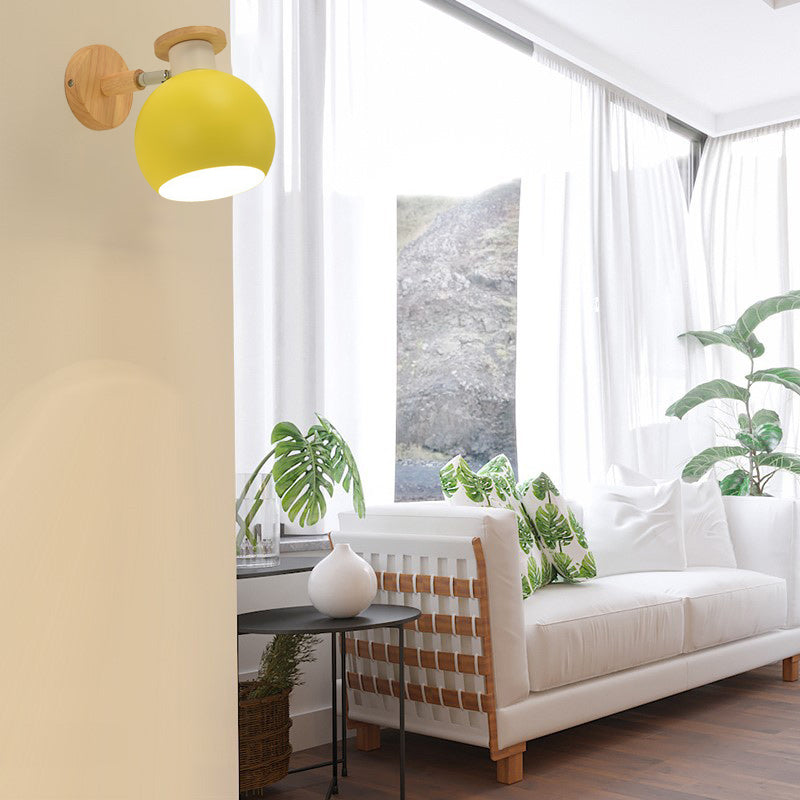 Zeitgenössische kreative runde Holz-Eisen-Wandleuchte mit 1 Licht für das Wohnzimmer 