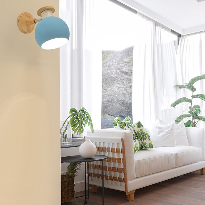 Zeitgenössische kreative runde Holz-Eisen-Wandleuchte mit 1 Licht für das Wohnzimmer 