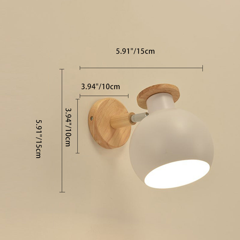 Zeitgenössische kreative runde Holz-Eisen-Wandleuchte mit 1 Licht für das Wohnzimmer 