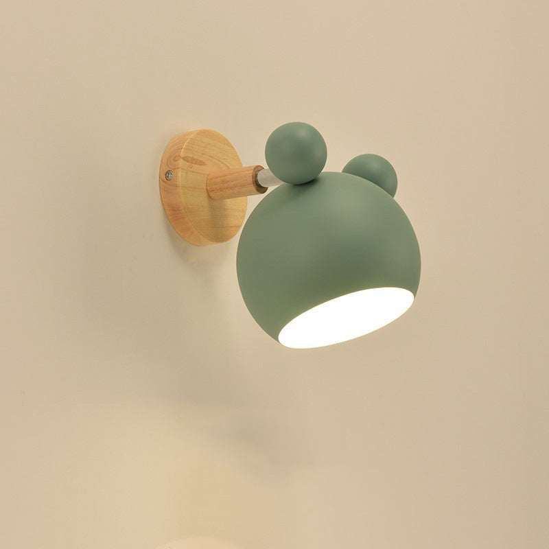 Zeitgenössische kreative runde Holz-Eisen-Wandleuchte mit 1 Licht für das Wohnzimmer 